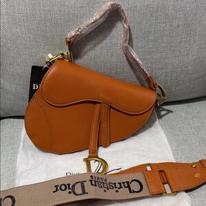 Orange Saddle Shoulder Bag with Gold Hardware